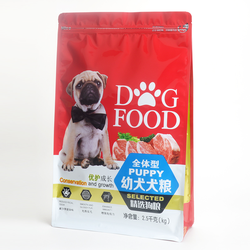 2,5 kg hundmatpåse Återförsäljbar dragkedja med fast bottenfoder för torrfoder för husdjur