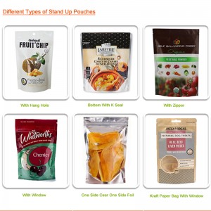 Kina leverantörer anpassade tryckt plast stå upp påse, godis eller socker eller mellanmål använda mylar ziplock påsar, mat kvalitet doypack