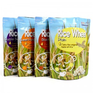 återförslutningsbar matpåse eller snackspåse rispåse förpackning med dragkedja på toppen