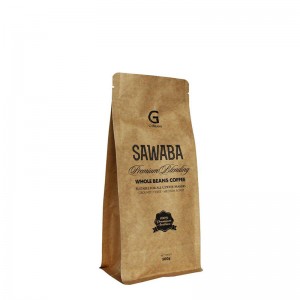 Enkel Kraft Kaffeväska Quad Seal Box Box Packaging