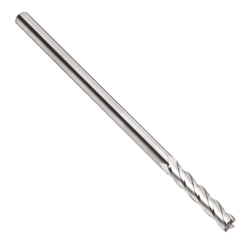 Carbide Square Nose End Mill, Extra Long Reach, Uncoated (Bright) Finish, 30 Deg Helix, 4 Flutes, 3 