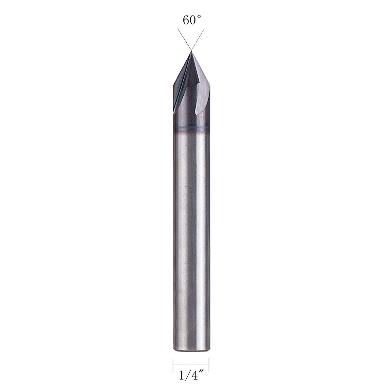 Carbide Chamfer End Mill V Groove Router Bit 60 grader, 4 flöjter, 1/4 tum skaft för CNC Carving and Chamfering