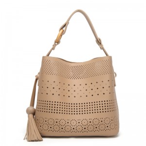 Partihandel Hollow Out Enskikt PU-läder Shoppingväska med tofsar