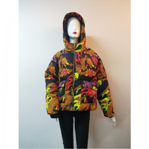 LADIES DRAGON PRINT PUFFER COAT RLWPC0004