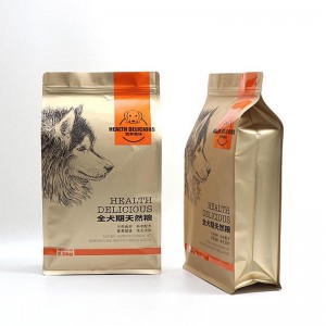 Plastpåsar med platt botten med blixtlås åtta sido-förseglade plastpåsar för förpackning för husdjursmat