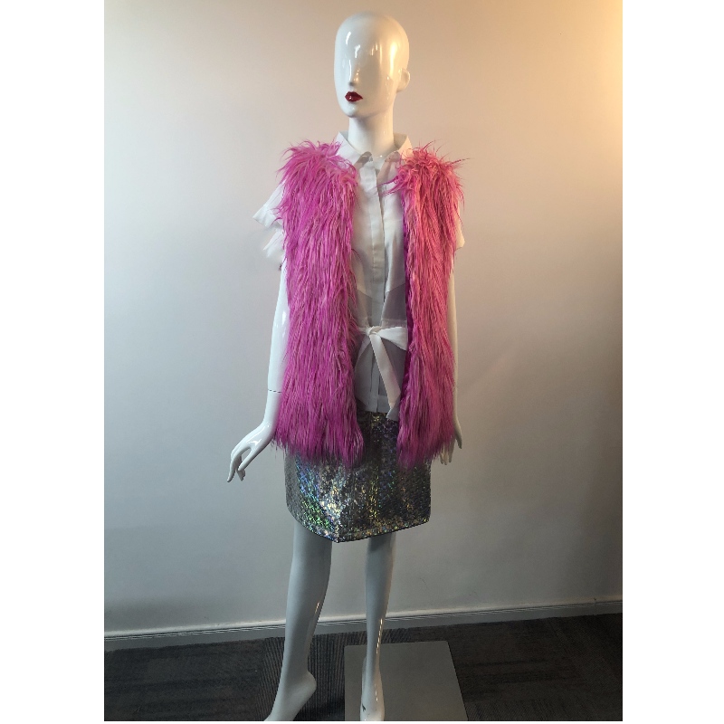 LADIES MAGENTA SHAGGY GILET RLWF0023