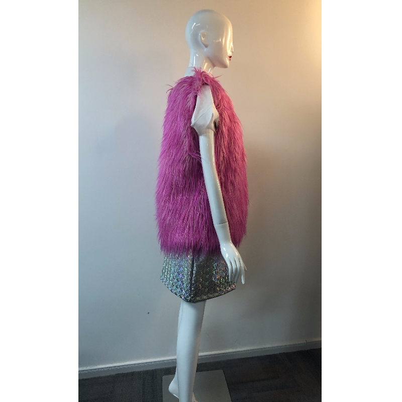 LADIES MAGENTA SHAGGY GILET RLWF0023