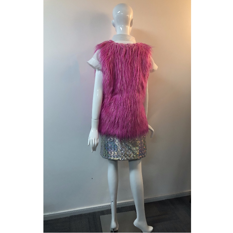 LADIES MAGENTA SHAGGY GILET RLWF0023