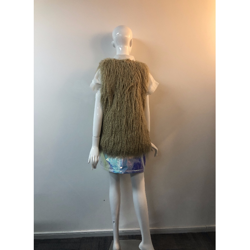 DAMENS SHAGGY GILET I MUSTARD GULD RLWF0026