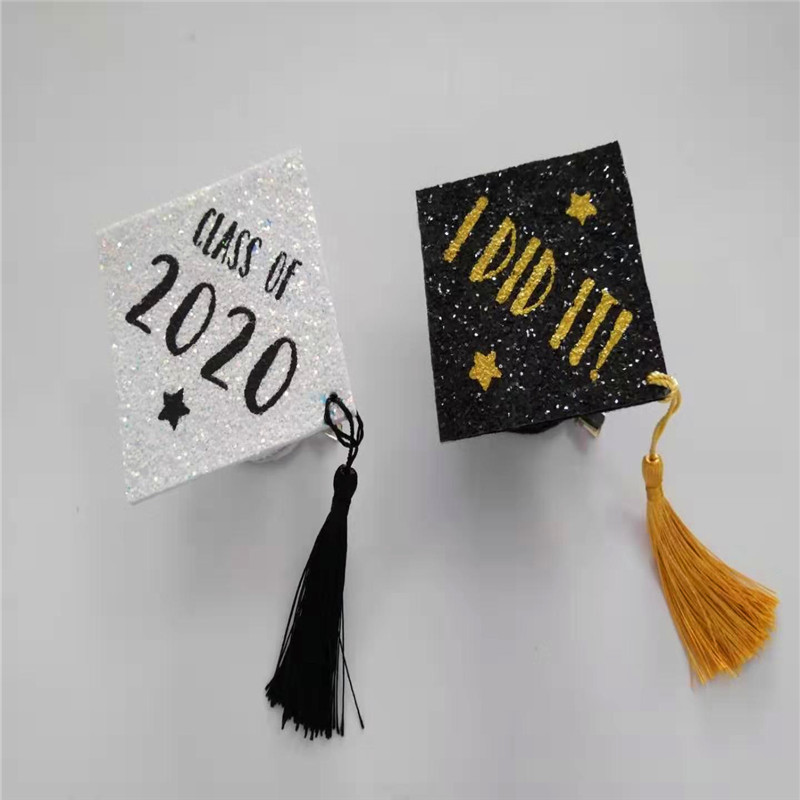 Vitt Grad Cap med skillnad färg Glitter Graduation Party Hat