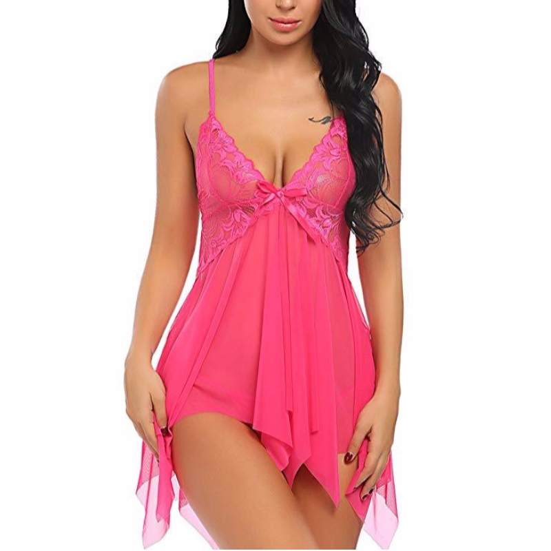 Kvinnors sexiga underkläder Spets Babydoll V Neck Nattkläder Strap Chemise i flera färger ros-team