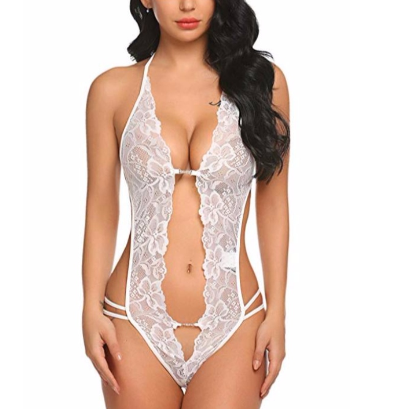 Sexiga kvinnor Deep V Teddies Lingerie Lace Babydoll Mini Bodysuit i White Red Green Rose-team