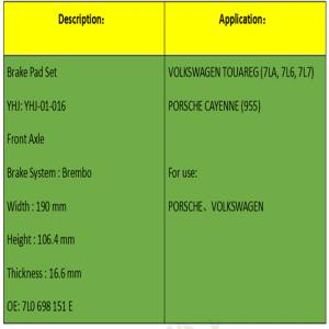 Bromsbelägg (OE: 7L0698151E)