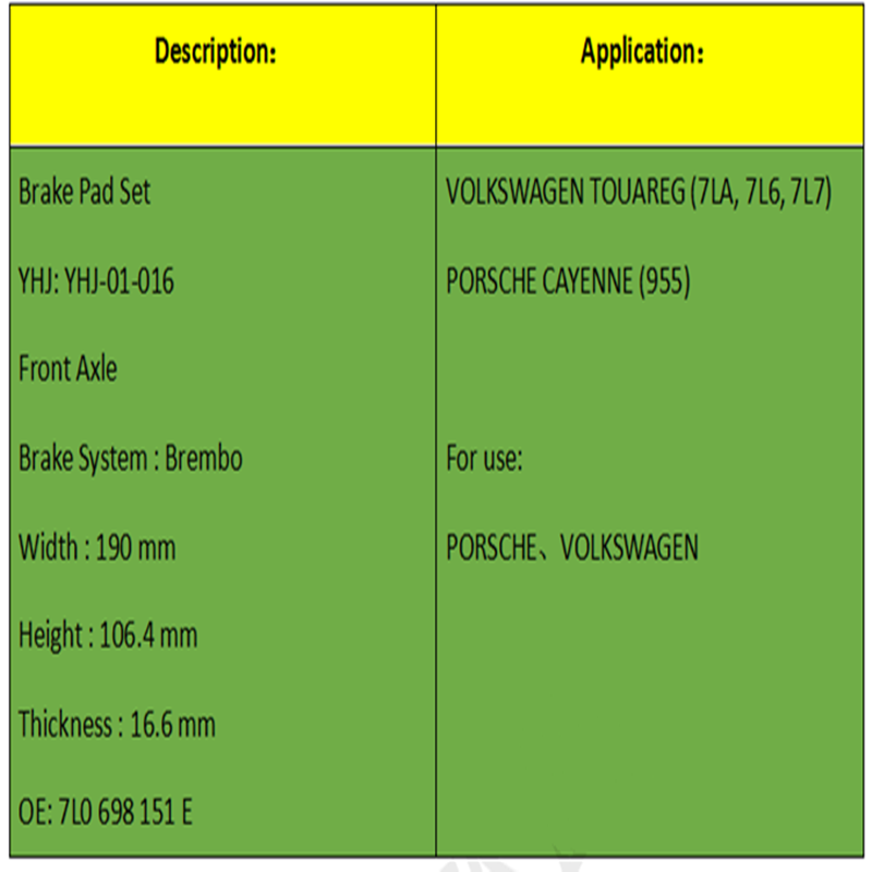 Bromsbelägg (OE: 7L0698151E)