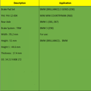 Bromsbelägg (OE: 3421 9808172)