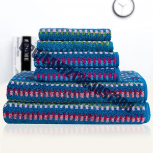 JMD TEXTILE Snabbtorr 100% bomull, Little Bear Cartoon Broderi, Flerfärgad färgad Jacquard badrumshanddukssats, 6-Peice-set (blå)