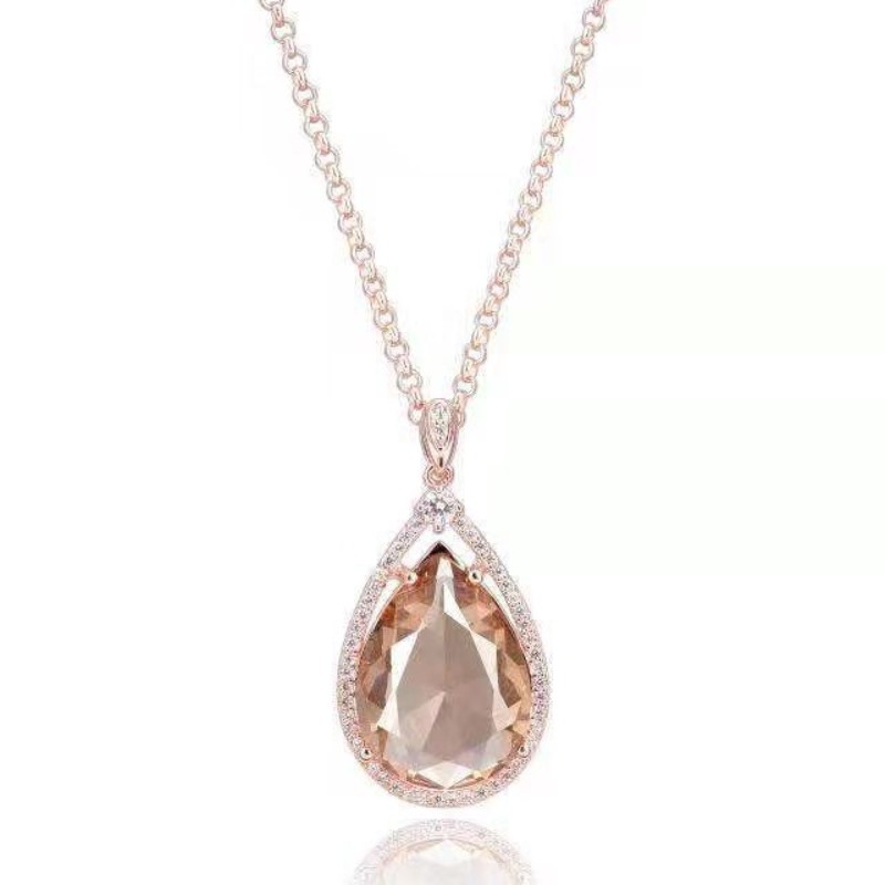 925 sterling silver champagnly syntetisk kristall ädelsten hänge kvinnor halsband