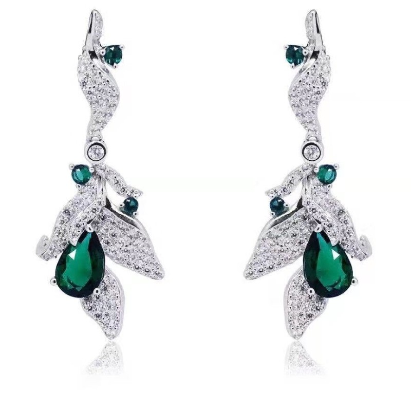 925 sterling silver syntetisk smaragd cubic zirconia kvinnor bröllop dinglar örhängen brud örhängen