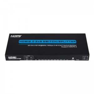 V2.0 HDMI 2x8 switch \/ splitter stöd 3D Ultra HD 4Kx2K @ 60Hz HDCP2.2