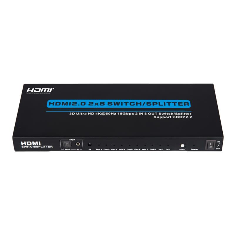 V2.0 HDMI 2x8 switch / splitter stöd 3D Ultra HD 4Kx2K @ 60Hz HDCP2.2