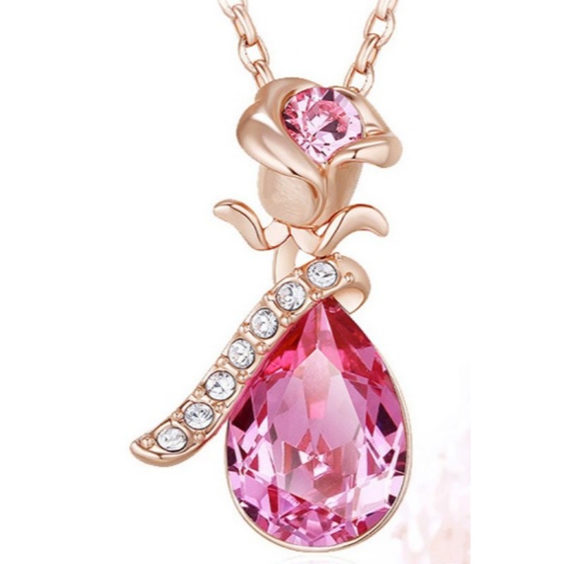 ROSE GULL ROSE HÄNGE GEMSTONE CUBIC ZIRCONIA HALSKLÄNNING KVINNHALS 925 STERLING SILVER 2020