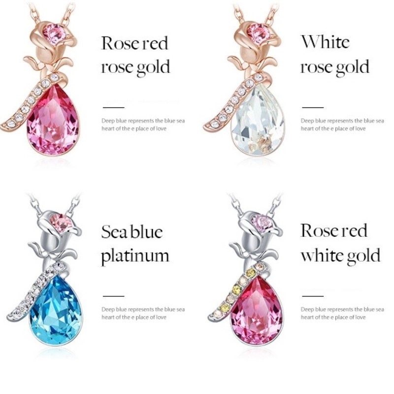 ROSE GULL ROSE HÄNGE GEMSTONE CUBIC ZIRCONIA HALSKLÄNNING KVINNHALS 925 STERLING SILVER 2020