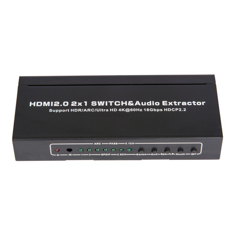 V2.0 HDMI 2x1 switcher och ljuduttagssupport ARC Ultra HD 4Kx2K @ 60Hz HDCP2.2 18 Gbps