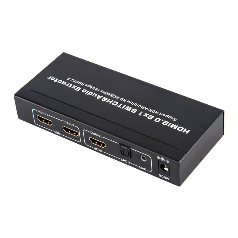 V2.0 HDMI 2x1 switcher och ljuduttagssupport ARC Ultra HD 4Kx2K @ 60Hz HDCP2.2 18 Gbps