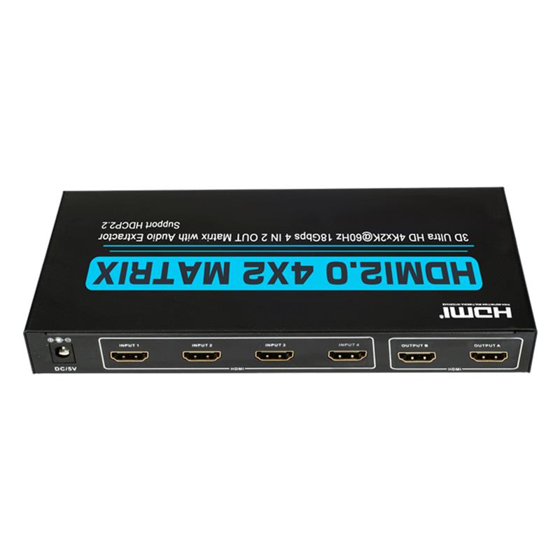 V2.0 HDMI 4x2 Matrix Support Ultra HD 4Kx2K @ 60Hz HDCP2.2 18 Gbps med ljuduttag