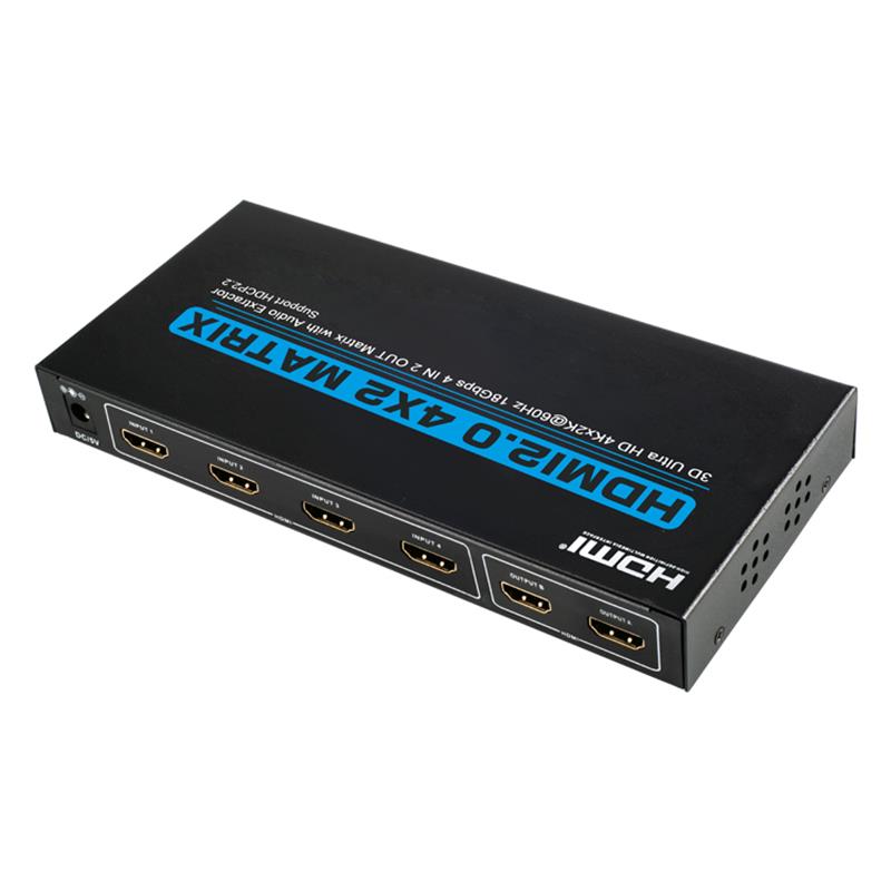 V2.0 HDMI 4x2 Matrix Support Ultra HD 4Kx2K @ 60Hz HDCP2.2 18 Gbps med ljuduttag