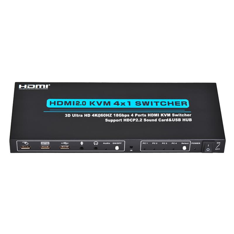 V2.0 HDMI KVM 4x1-switch stöd Ultra HD 4Kx2K @ 60Hz HDCP2.2 18 Gbps ljudkort och USB-hub