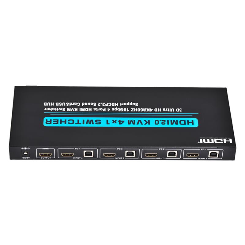 V2.0 HDMI KVM 4x1-switch stöd Ultra HD 4Kx2K @ 60Hz HDCP2.2 18 Gbps ljudkort och USB-hub
