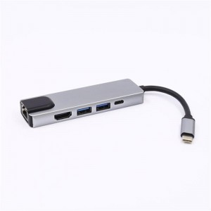 5-i-1 USB-typ C till HDMI + LAN (1000M) + USB 3.0x2 + typ C navadapter