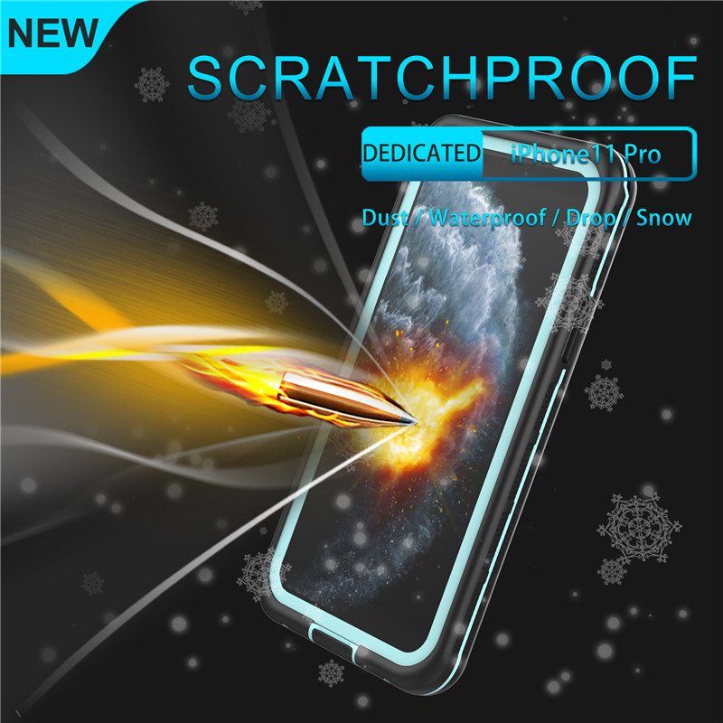 Vattentät cell bästa iphone 11 pro fodral vattentät livssäker vattentät iphone 11 pro (blå) med genomskinligt baksida