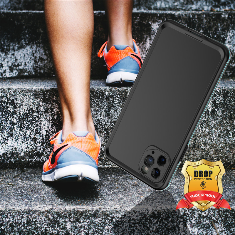 Skyddshöljen för Iphone vattentät plasthölje för iphone 11 pro max (blå) med fast färg på ryggskydd