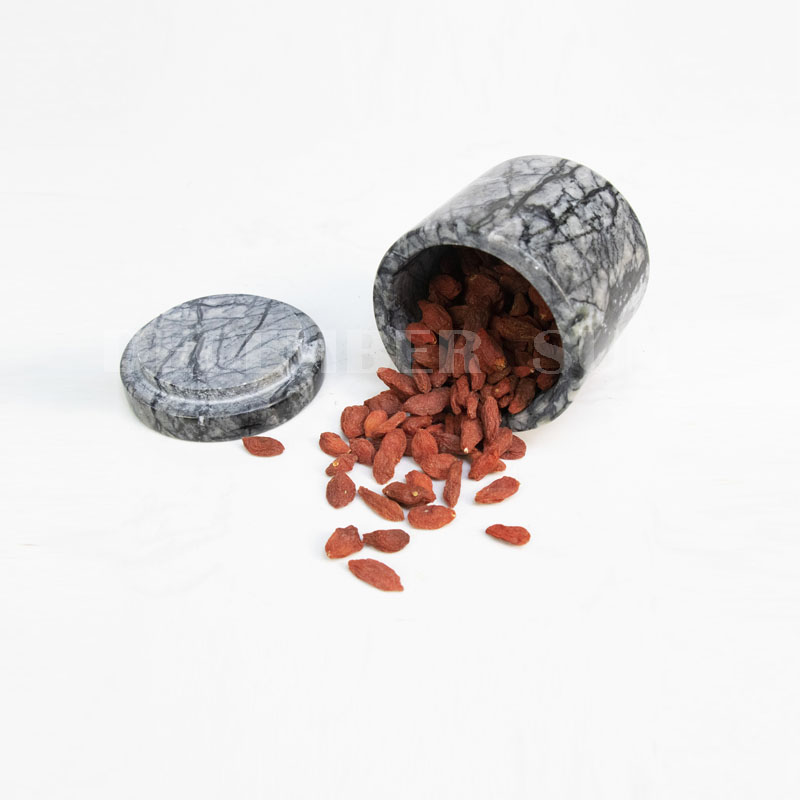 Marmorkrukor med lock till köksutrustning