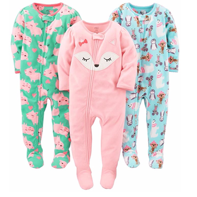 Carter's Baby and Toddler Girls 3-pack Loose Fit Fleece Footed Pyjamas Sleepwear