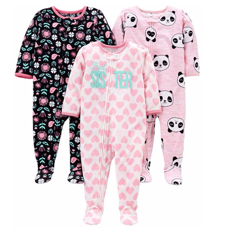 Carter's Baby and Toddler Girls 3-pack Loose Fit Fleece Footed Pyjamas Sleepwear