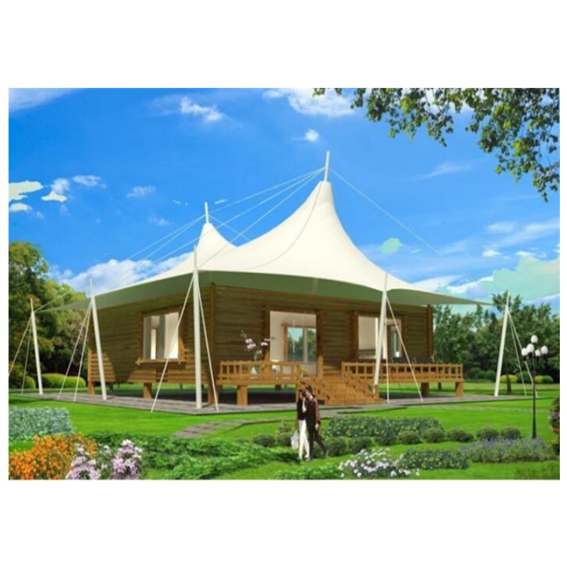 Hot Sale Prefab-hus PVDF / PTFE Tygmaterial Läger Tält Glasvägg hotell Glampingtält för Jungle Resort