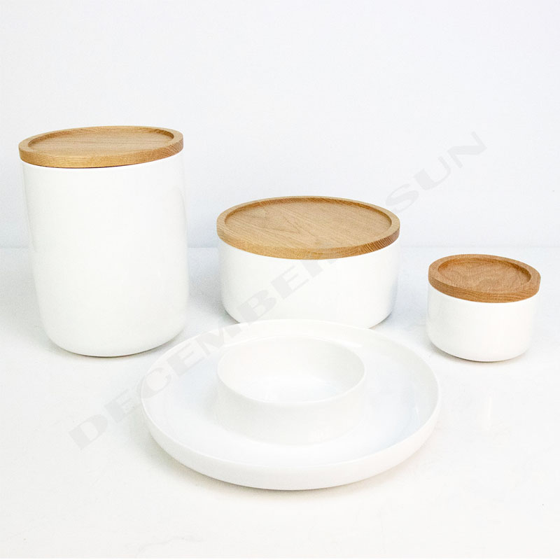 Partihandel med keramik med kökstillbehör till lock av trä