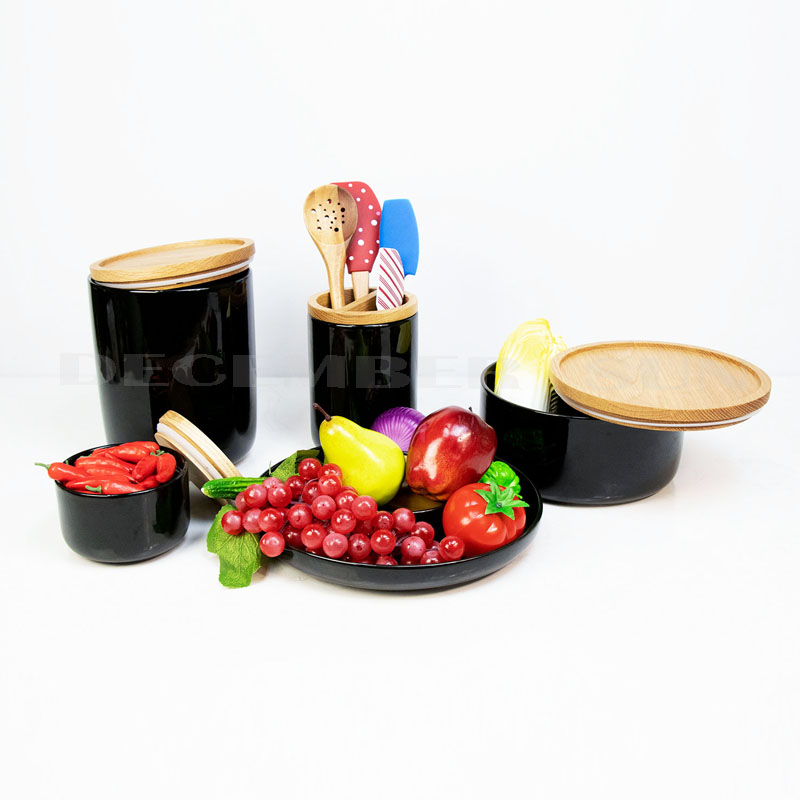 Partihandel med svart keramik med kökstillbehör till lock