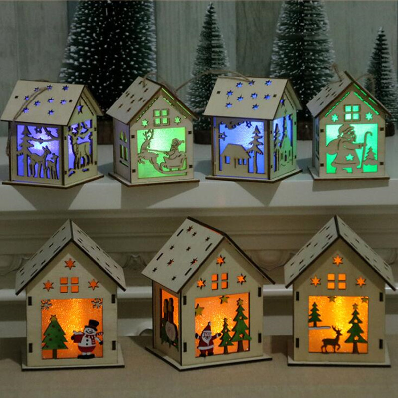Trähus med ledbelysning för julhantverk grossist