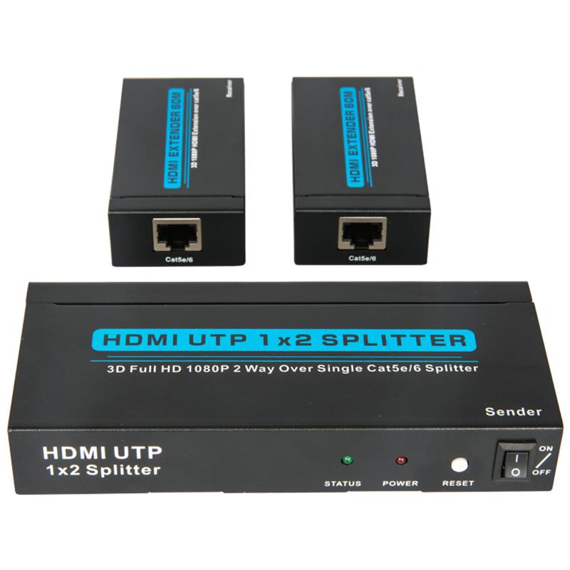 2 portar UTP HDMI 1x2 splitter över singel Cat5e / 6 Med 2 mottagare upp till 60 meter