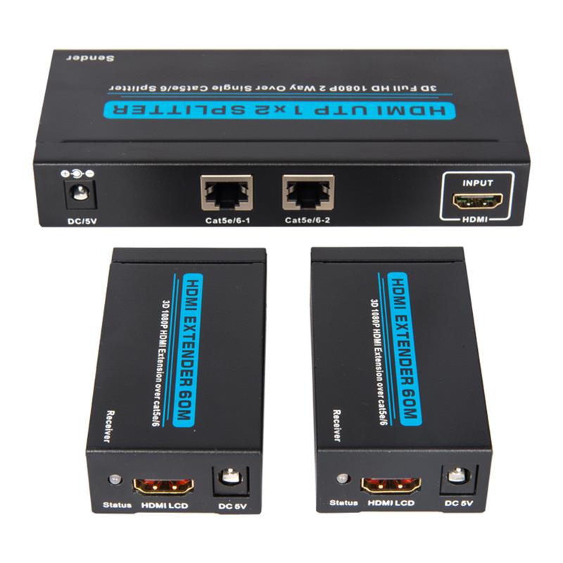 2 portar UTP HDMI 1x2 splitter över singel Cat5e / 6 Med 2 mottagare upp till 60 meter