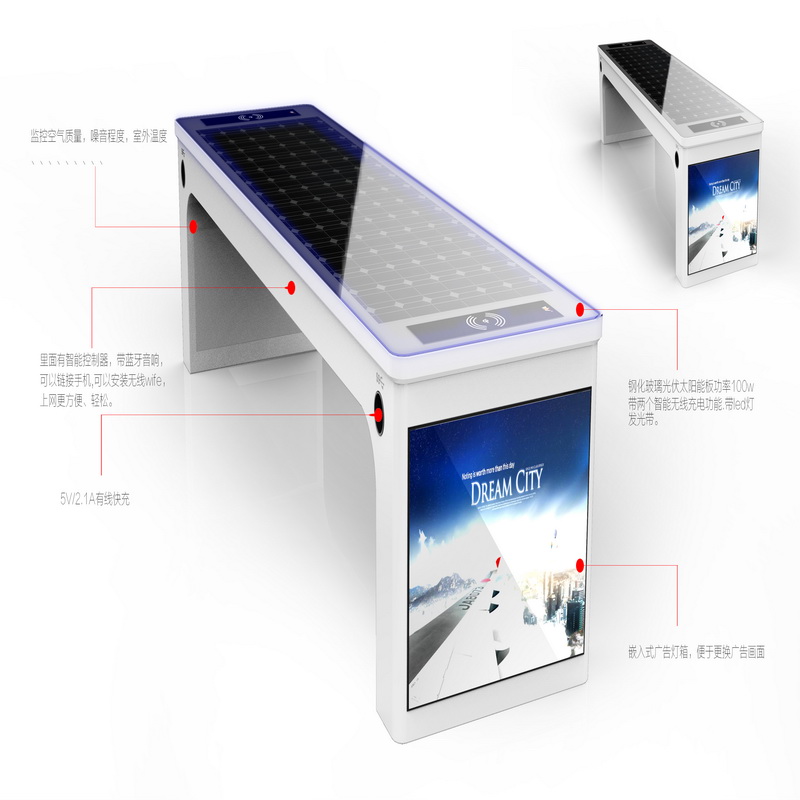 USB-laddning Energibesparande parkeringsbänk med flera funktioner