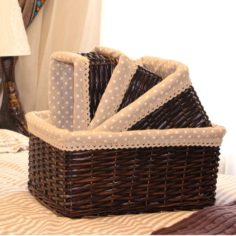 Uppsättning av 3 rottingkorg