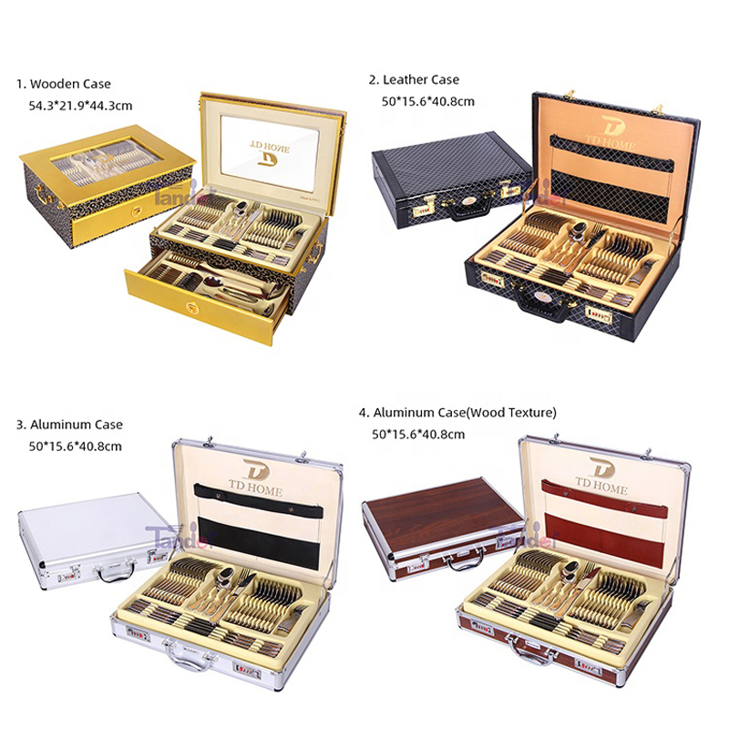 86PCS Hög kvalitet Stainless Steel Gold CutIery Set With Leather Case