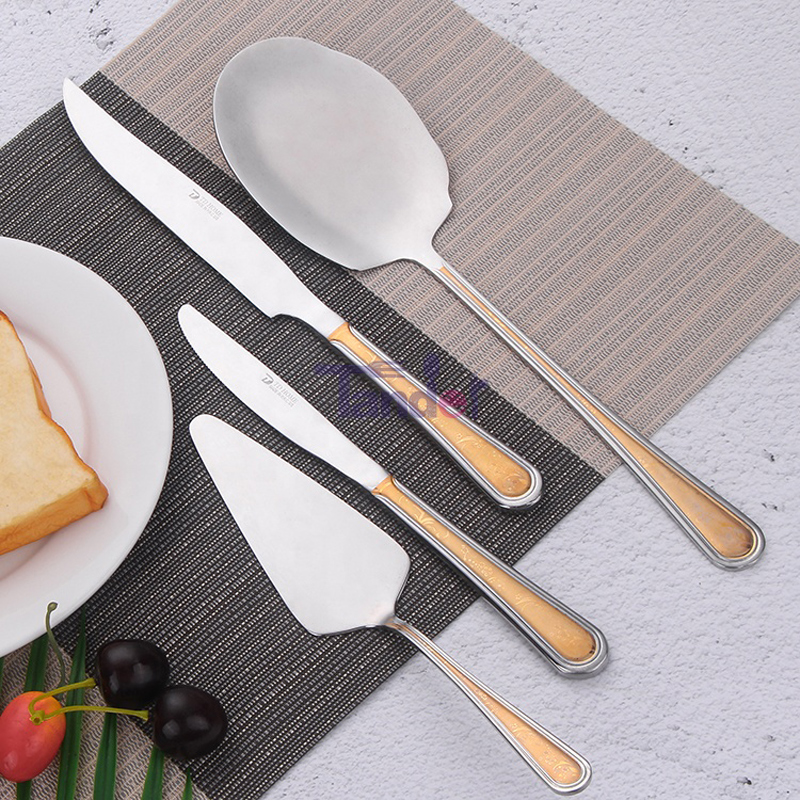 86PCS Hög kvalitet Stainless Steel Gold CutIery Set With Leather Case
