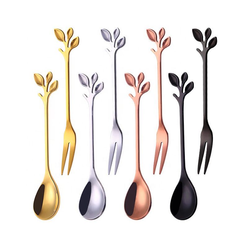 Branch Shape Coffee Spoon Fruit Spegel Small Spoon and Fork Stainless Steel