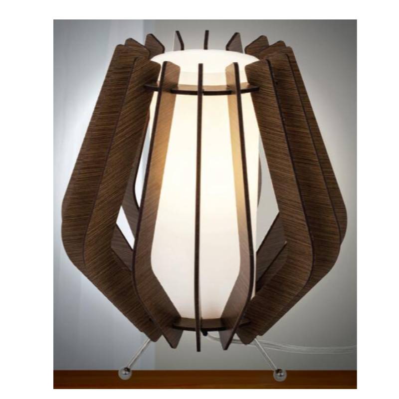 Mörkbrun träbordslampa med glasskärm